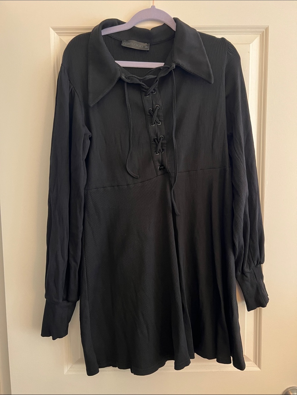 FOXBLOOD Black Lace-Up Mini Dress with Collar 3x